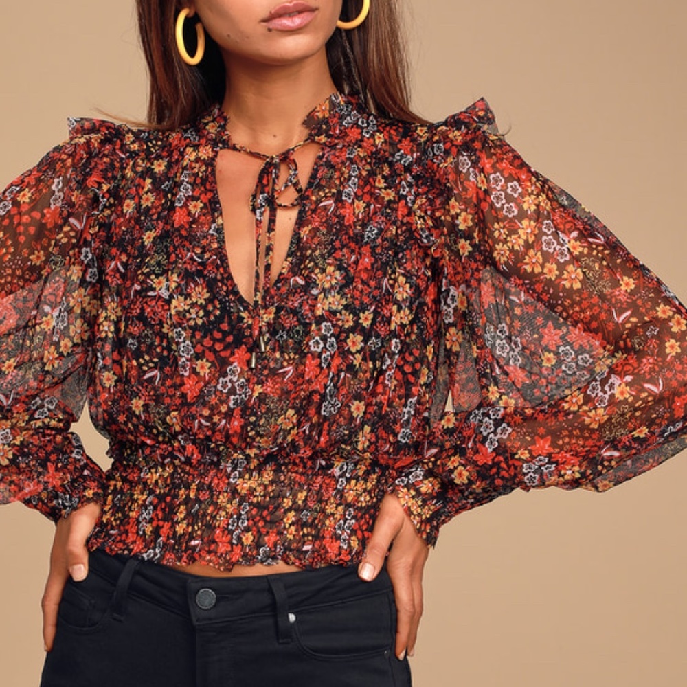 25% OFF - NWT Free People Twyla Print top,black floral, Size XS